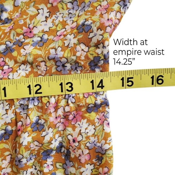 SO Cabin Fever Mustard Multi Floral Midi Dress Tiered Ruffle Hem Cottagecore M - Picture 13 of 16